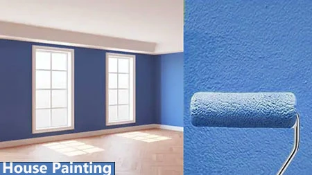 Professional painter applying fresh coat of paint to a house wall using a roller for a smooth and vibrant finish.